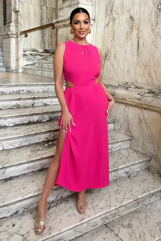 Hot Pink Cut Out Midi Dress sold by AX Paris