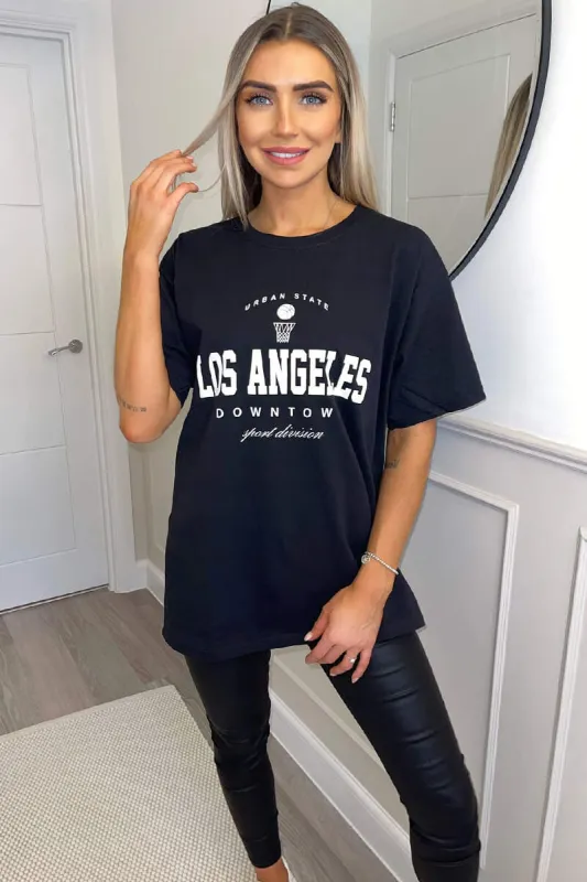 Black Los Angeles Slogan Oversized T-Shirt sold by AX Paris