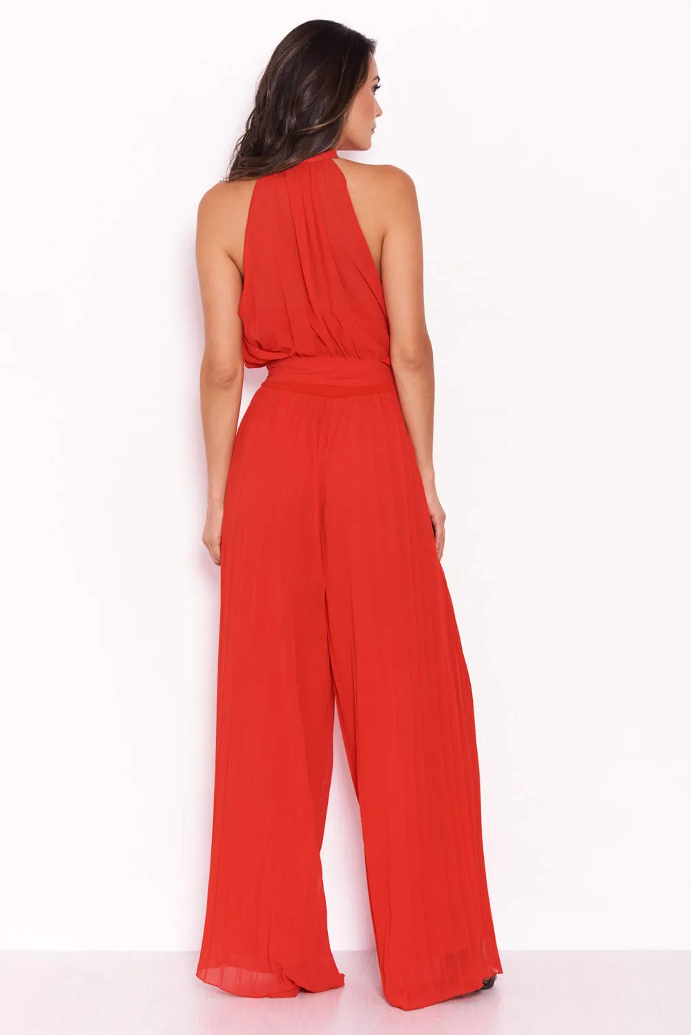 Red Pleated Choker Neck Jumpsuit sold by AX Paris product image thumbnail 4