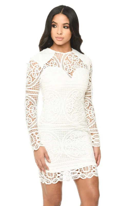 Cream Long Sleeved Crochet Bodycon sold by AX Paris