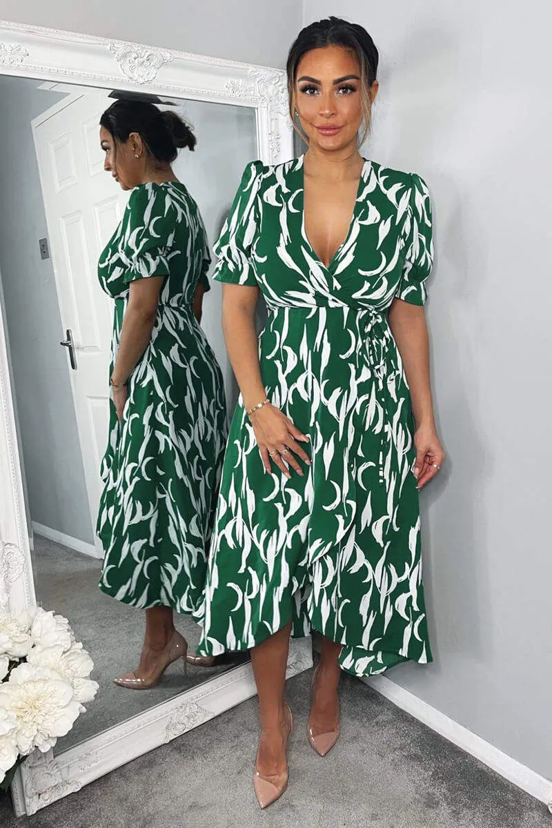 Green And White Printed Wrap Side Tie Midi Dress sold by AX Paris product image thumbnail 3