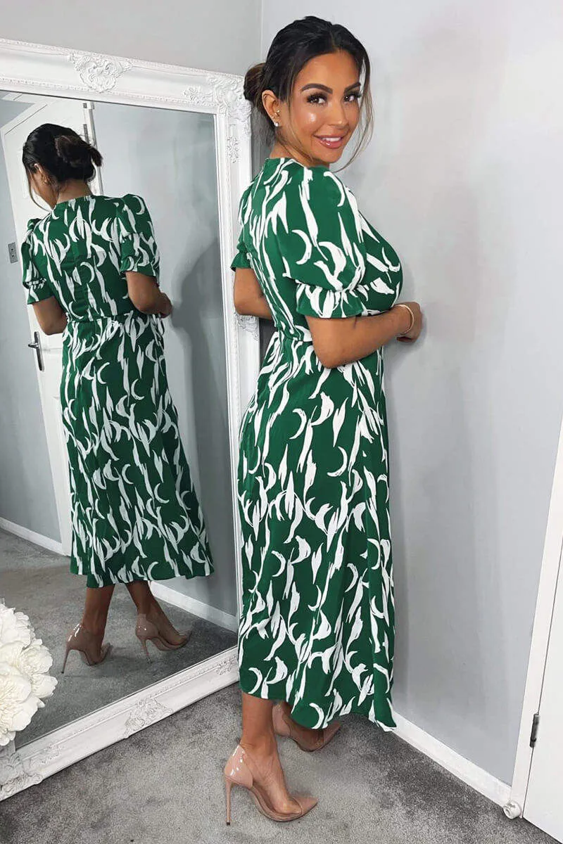 Green And White Printed Wrap Side Tie Midi Dress sold by AX Paris product image thumbnail 4