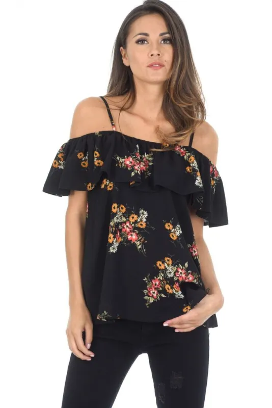 Floral Black Bardot Top sold by AX Paris