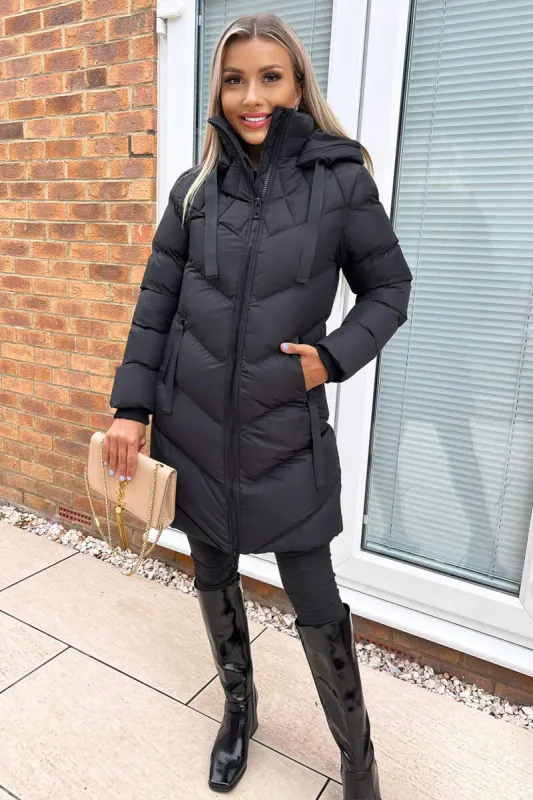 Black Long-Line Padded Coat sold by AX Paris