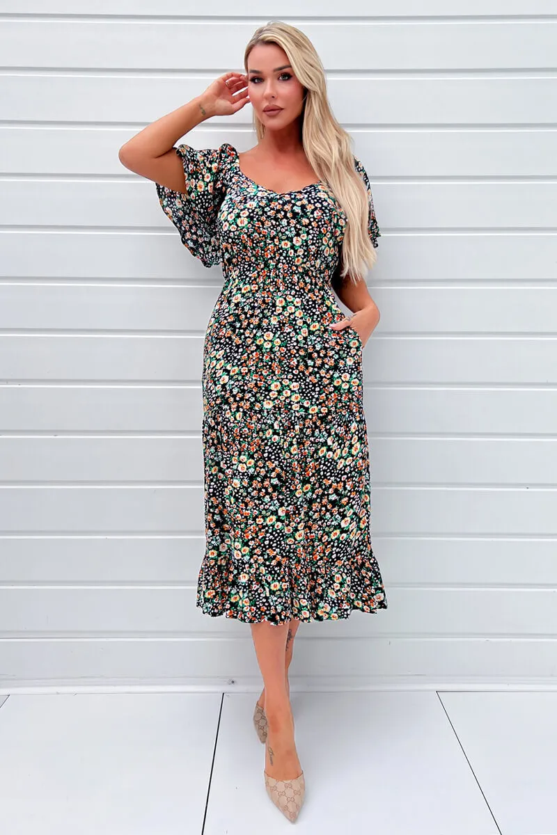 Multi Ditsy Printed Flutter Sleeve Midi Dress sold by AX Paris product image thumbnail 2