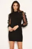Black High Neck Bodycon Ruched Mesh Mini Dress sold by AX Paris