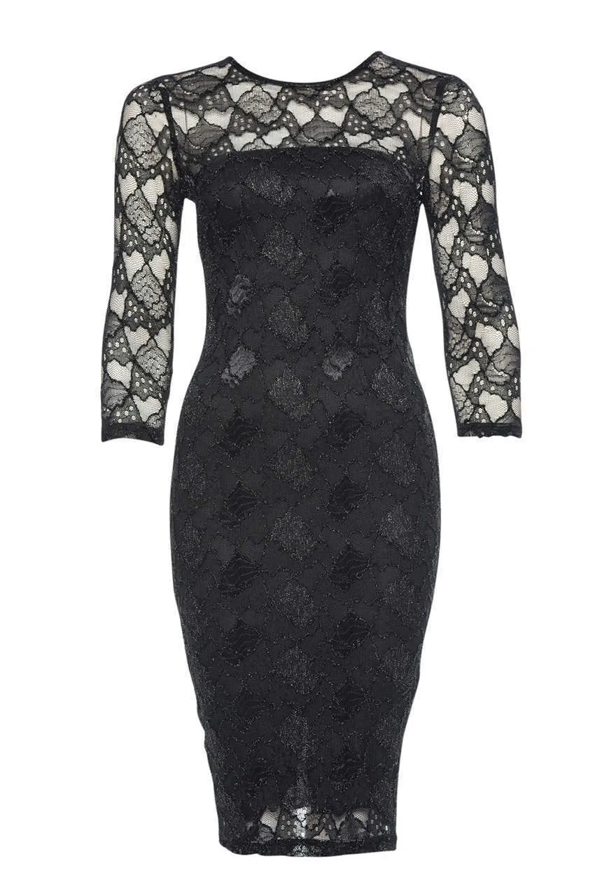 Black Sequin 3/4 Sleeve Bodycon Dress sold by AX Paris product image thumbnail 4
