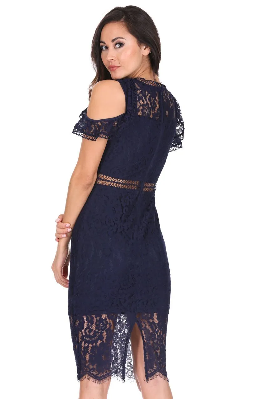 Navy Cold Shoulder Lace Midi Dress sold by AX Paris product image thumbnail 3