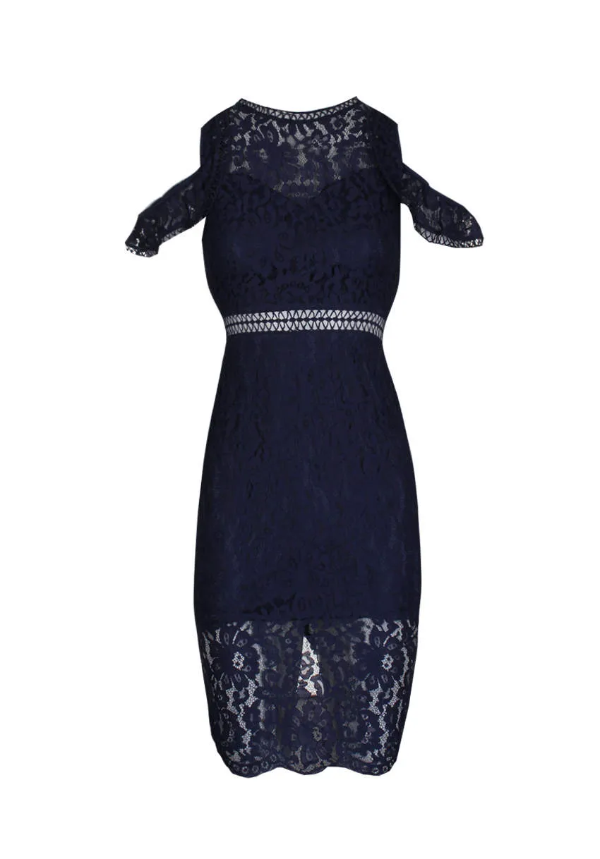 Navy Cold Shoulder Lace Midi Dress sold by AX Paris product image thumbnail 4