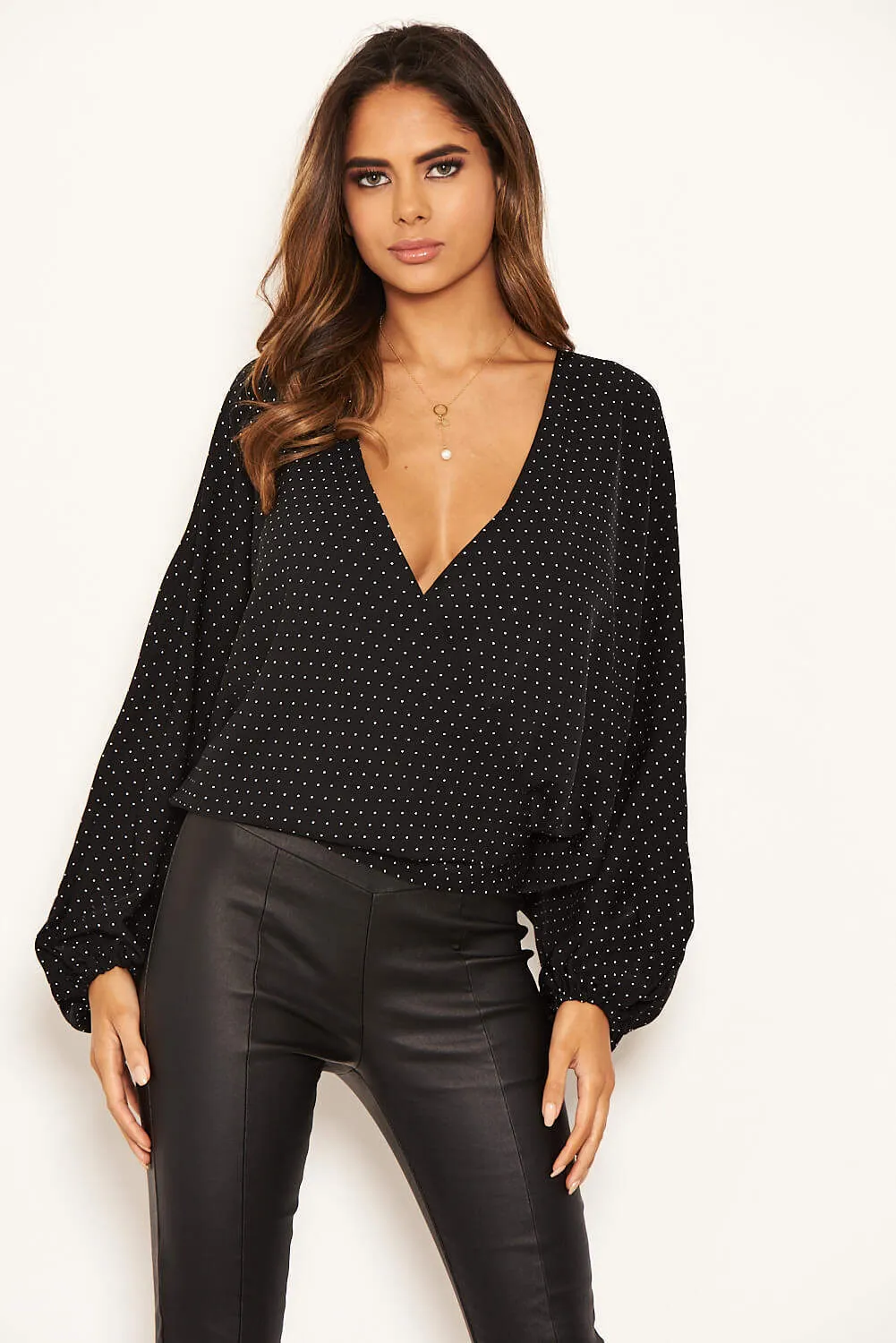 Black Polka Dot Wrap Over Top sold by AX Paris product image thumbnail 2