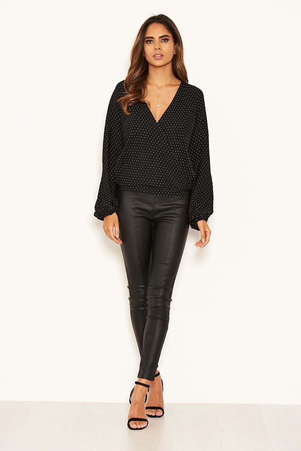 Black Polka Dot Wrap Over Top sold by AX Paris product image thumbnail 3