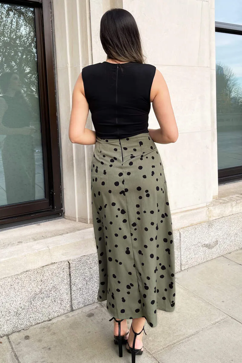 Khaki Printed 2 in 1 Button Detail Midi Dress sold by AX Paris product image thumbnail 5