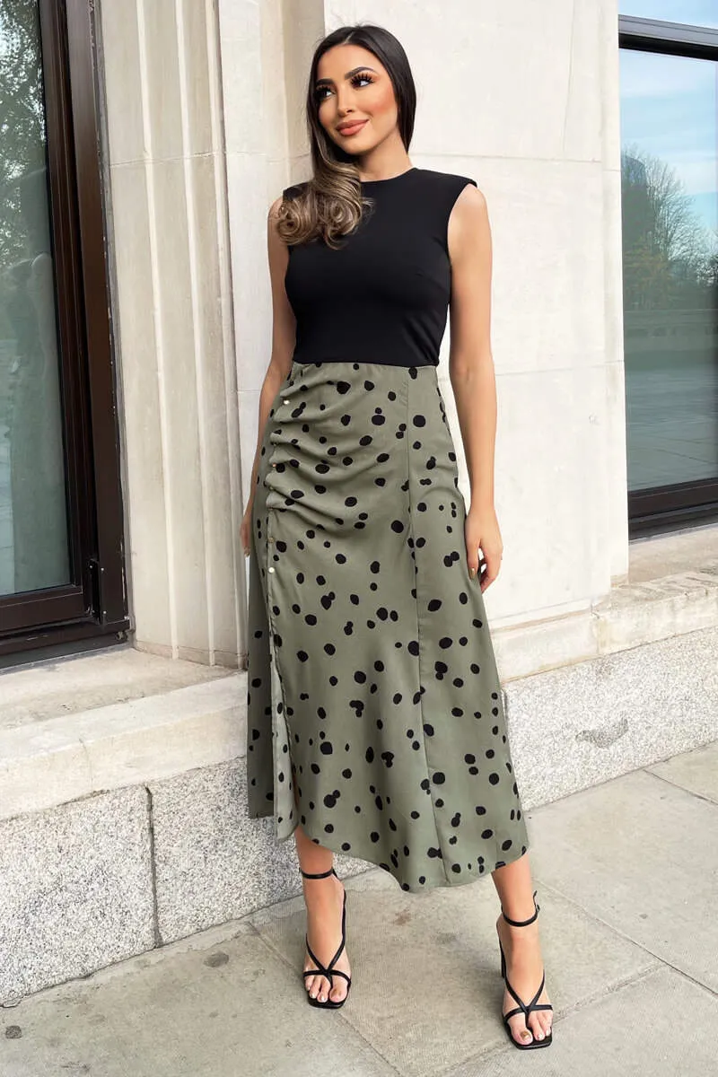 Khaki Printed 2 in 1 Button Detail Midi Dress sold by AX Paris product image thumbnail 3