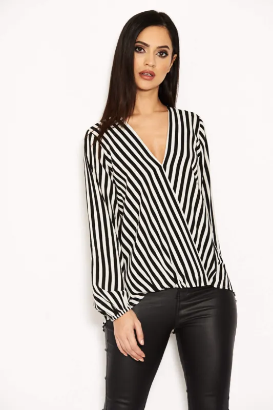 Striped Wrap Front Top sold by AX Paris