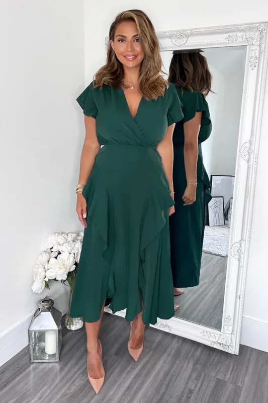 Teal Frill Detail Double Split Skirt Midi Dress sold by AX Paris