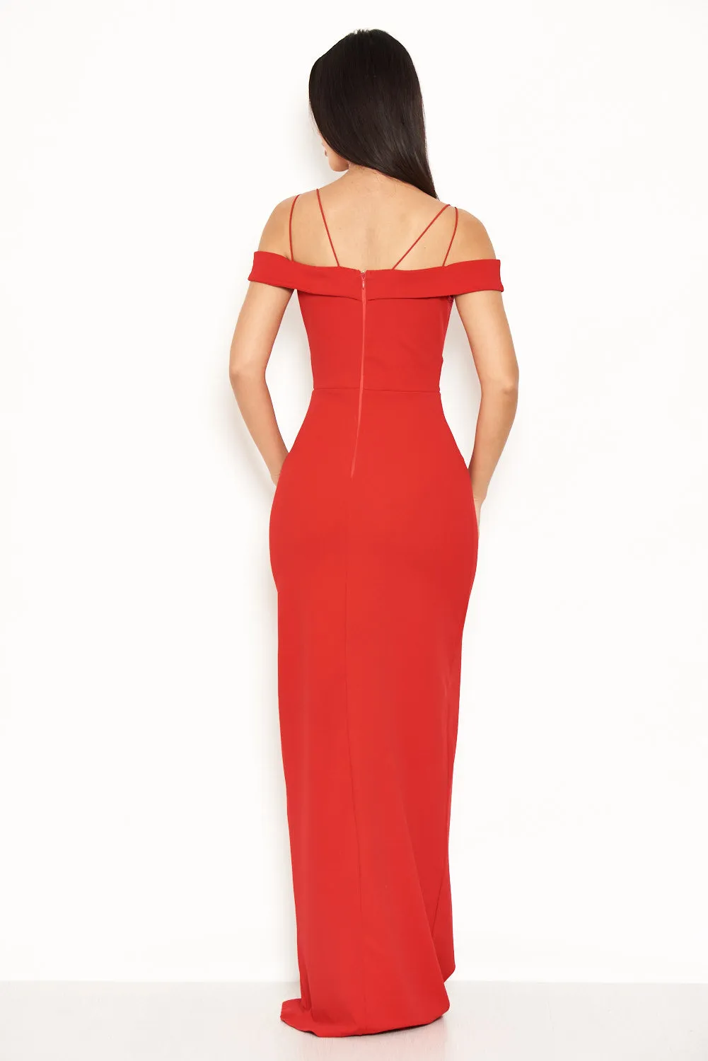 Red Strappy Off The Shoulder Side Split Maxi Dress sold by AX Paris product image thumbnail 3