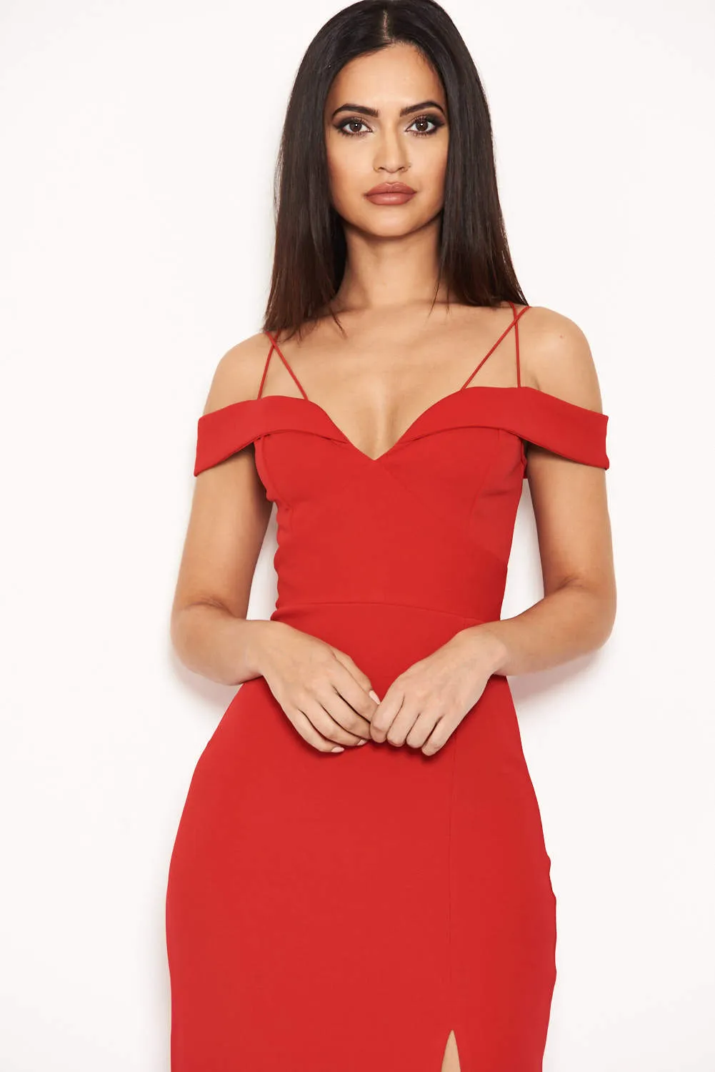 Red Strappy Off The Shoulder Side Split Maxi Dress sold by AX Paris product image thumbnail 4