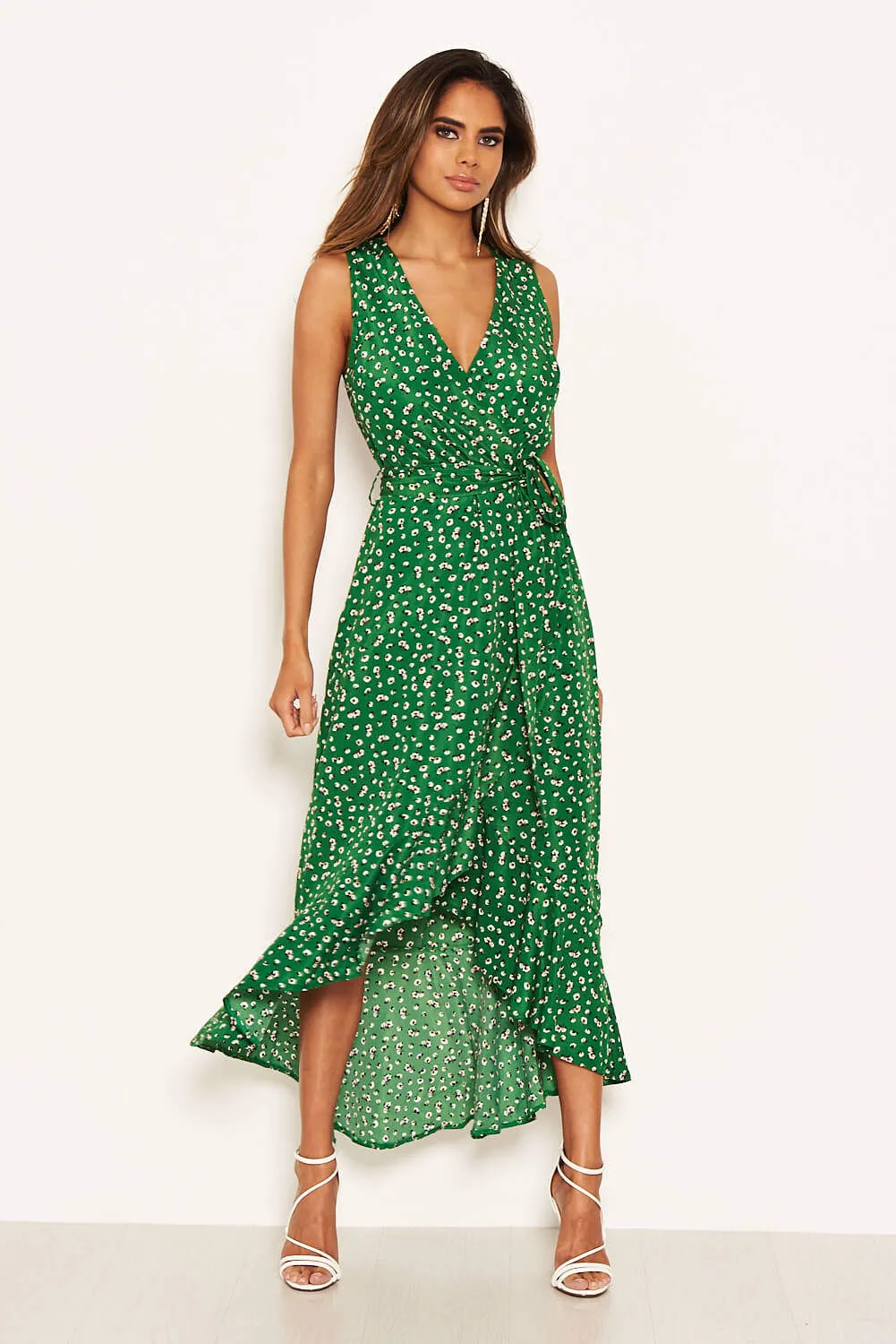 Green Printed Wrap Over Frill Midi Dress sold by AX Paris product image thumbnail 4