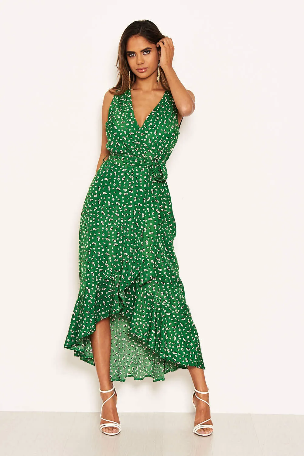Green Printed Wrap Over Frill Midi Dress sold by AX Paris product image thumbnail 2