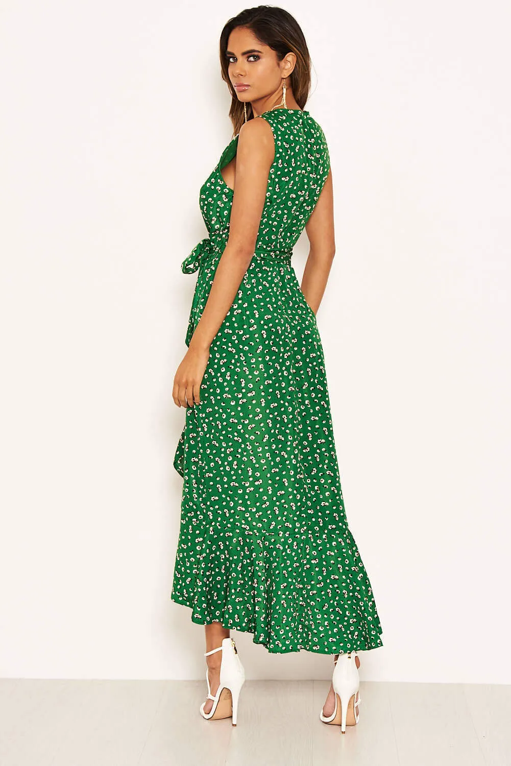 Green Printed Wrap Over Frill Midi Dress sold by AX Paris product image thumbnail 3
