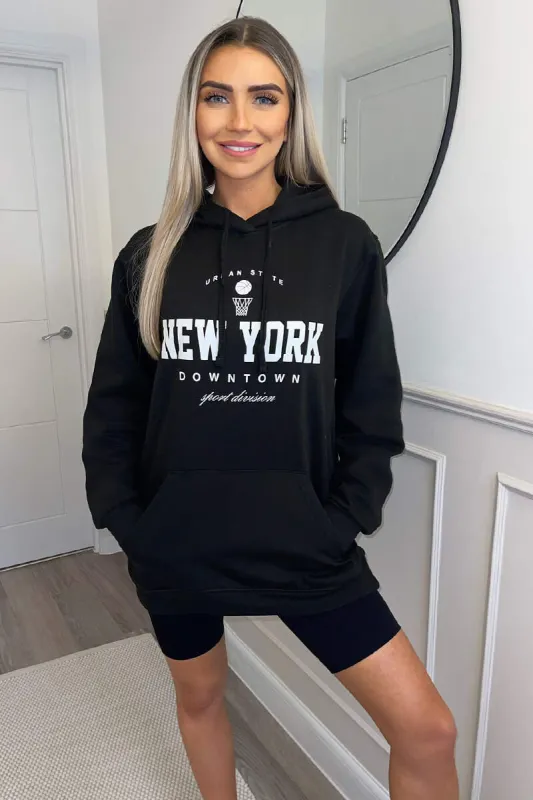 Black New York Slogan Hoodie sold by AX Paris