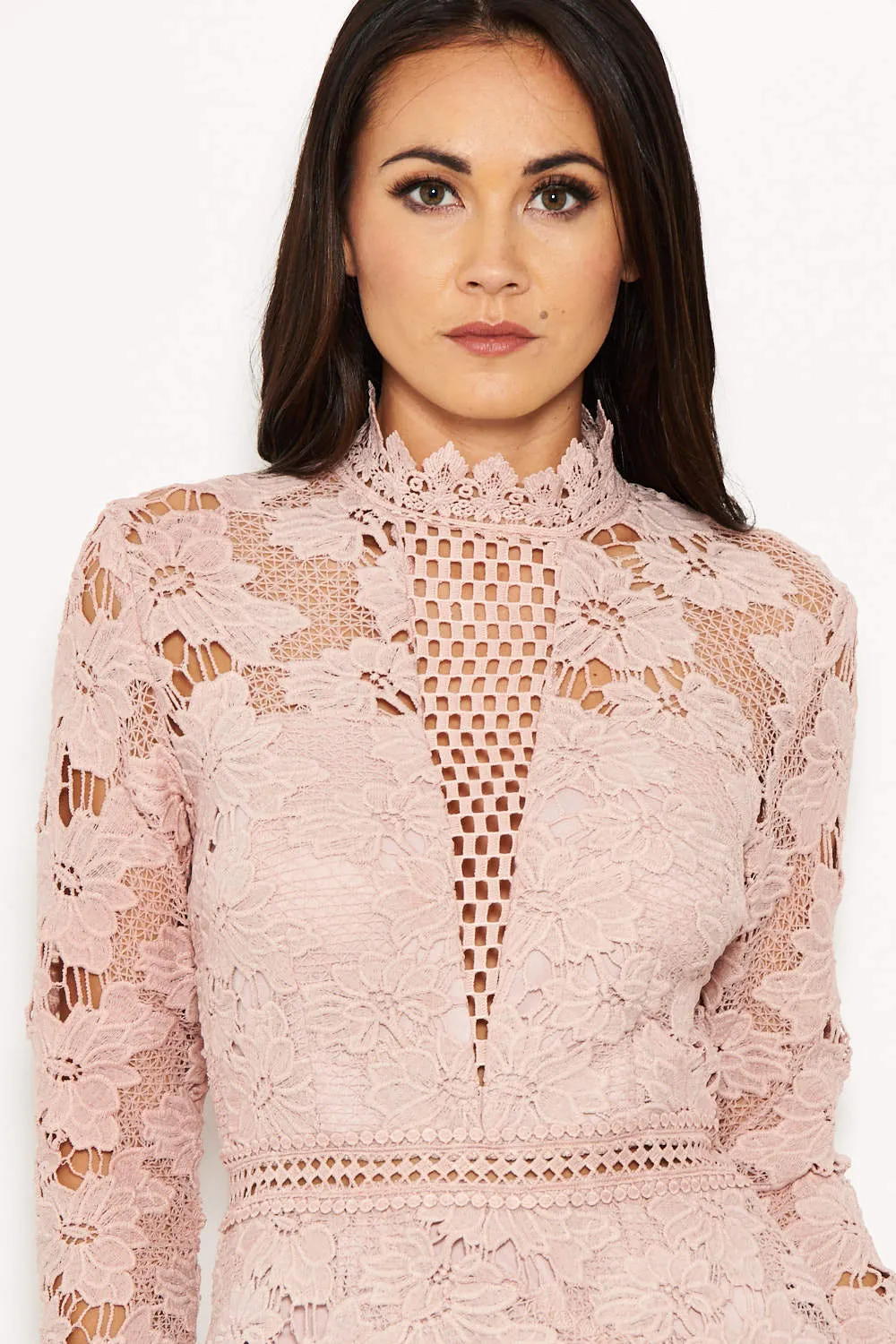 Nude Lace Dress With Frill Hem And Cut Out Back sold by AX Paris product image thumbnail 4