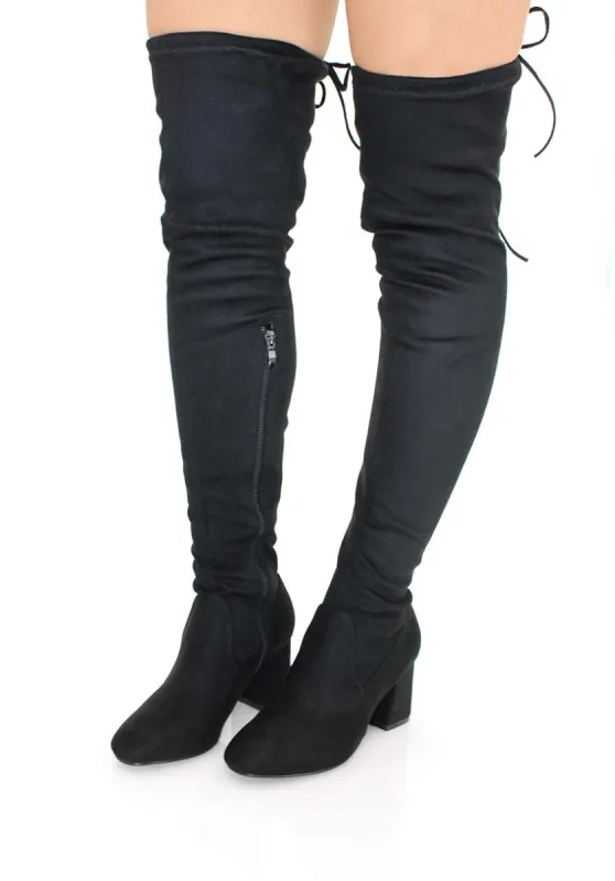 Black Thigh High Boots with Chunky Heel sold by AX Paris