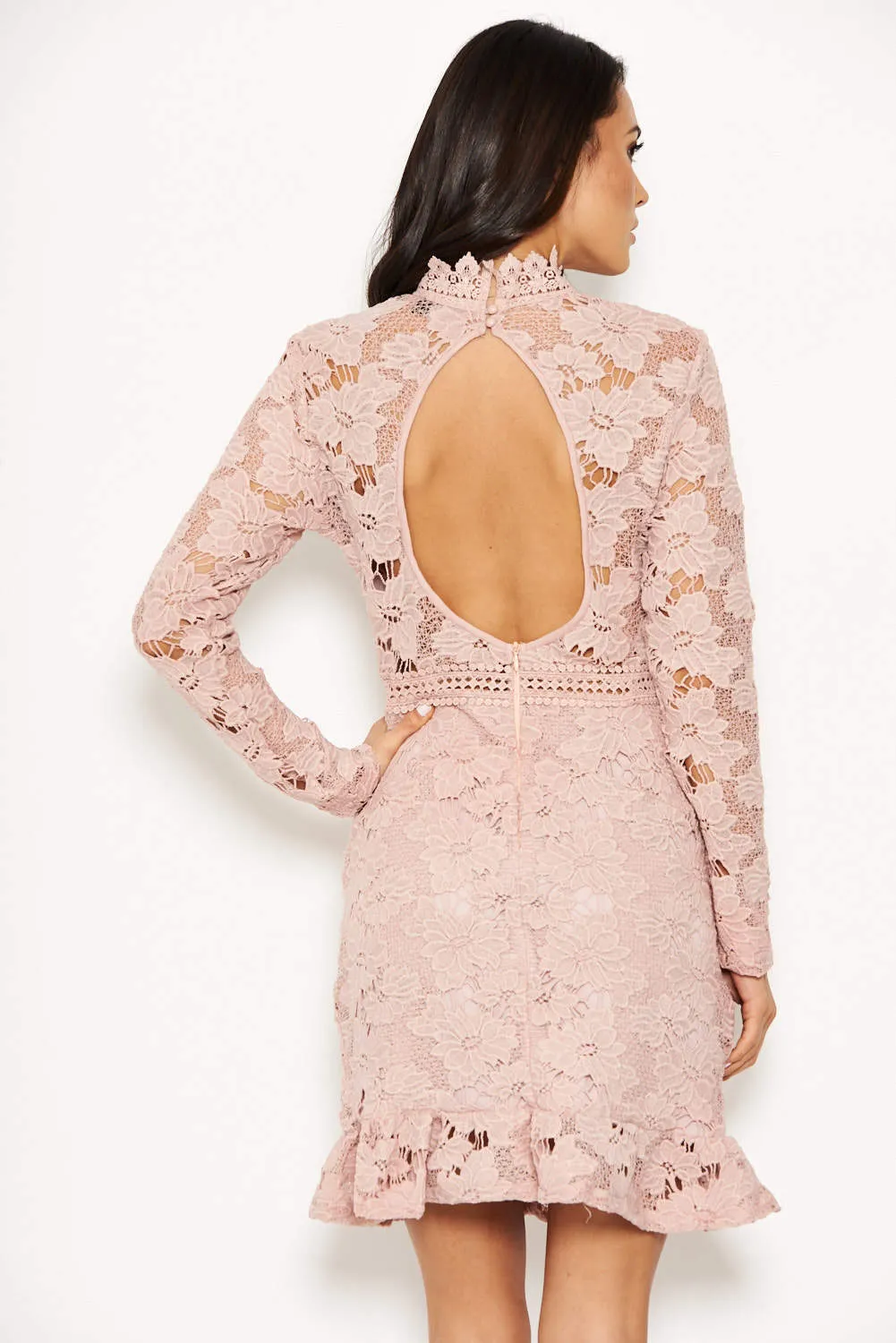 Nude Lace Dress With Frill Hem And Cut Out Back sold by AX Paris product image thumbnail 3