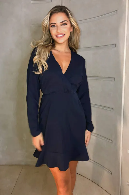 Navy Ruched Cuff Wrap Dress sold by AX Paris