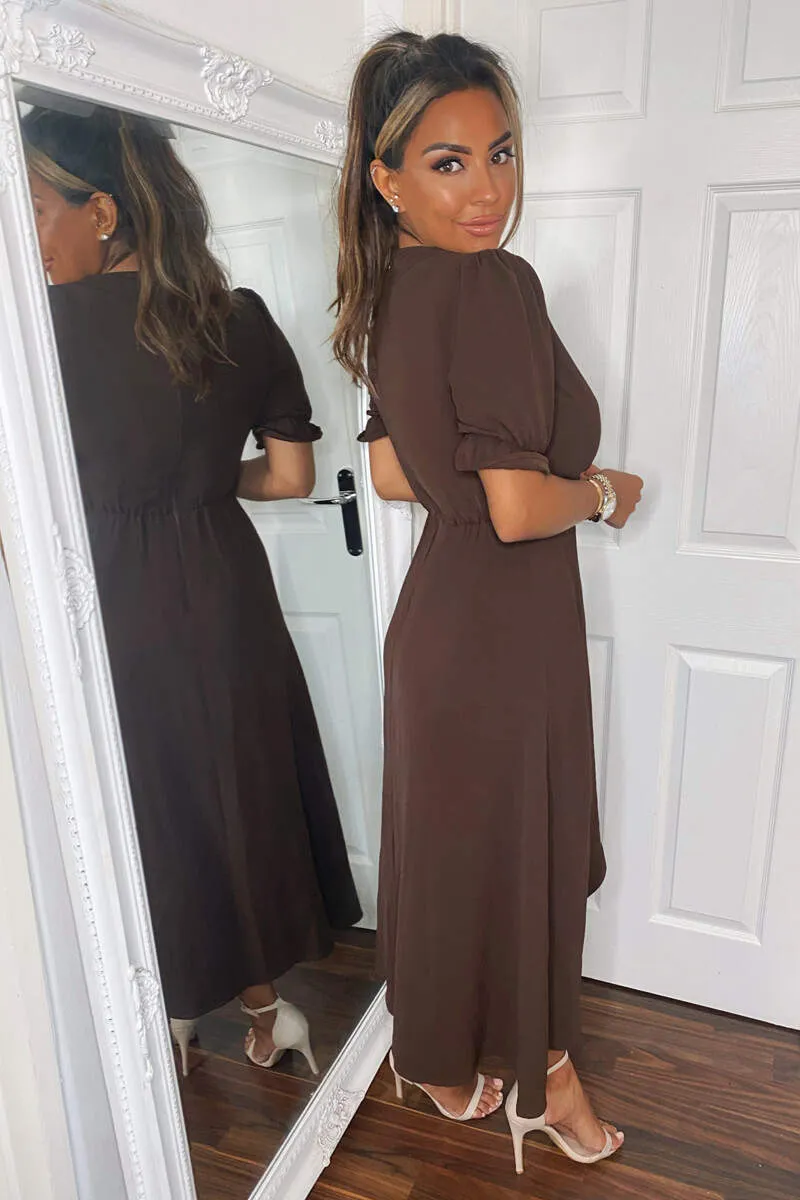 Chocolate Wrap Side Tie Midi Dress sold by AX Paris product image thumbnail 4