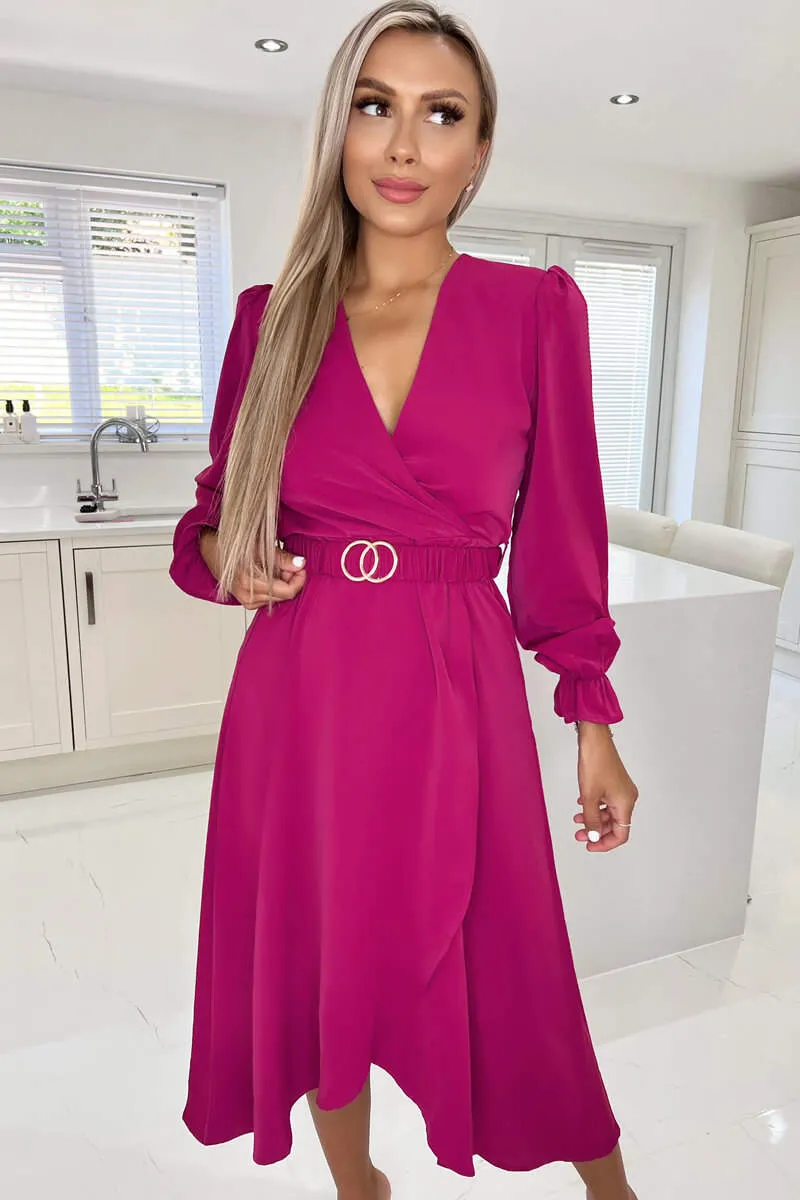 Magenta Long Sleeve Belted Midi Dress sold by AX Paris product image thumbnail 2