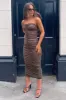 Grey Strapless Ruched Bodycon Midi Dress sold by AX Paris