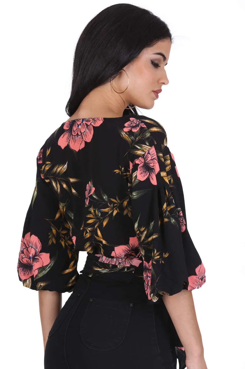 Black Floral Wrap Top sold by AX Paris product image thumbnail 3