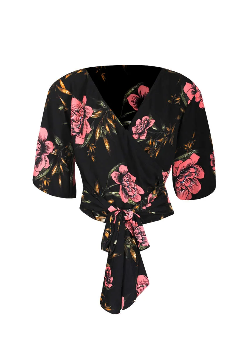 Black Floral Wrap Top sold by AX Paris product image thumbnail 4