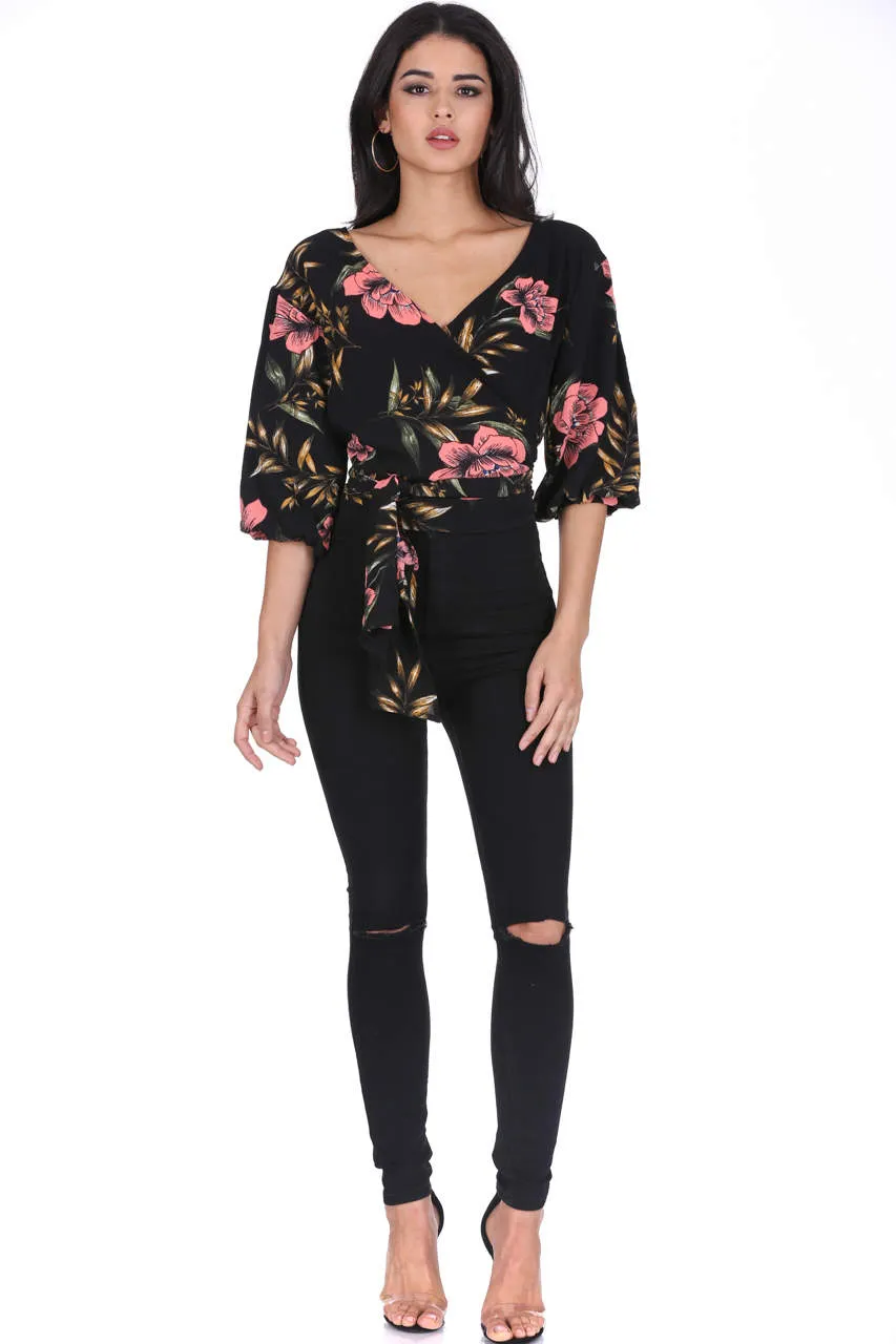 Black Floral Wrap Top sold by AX Paris product image thumbnail 2