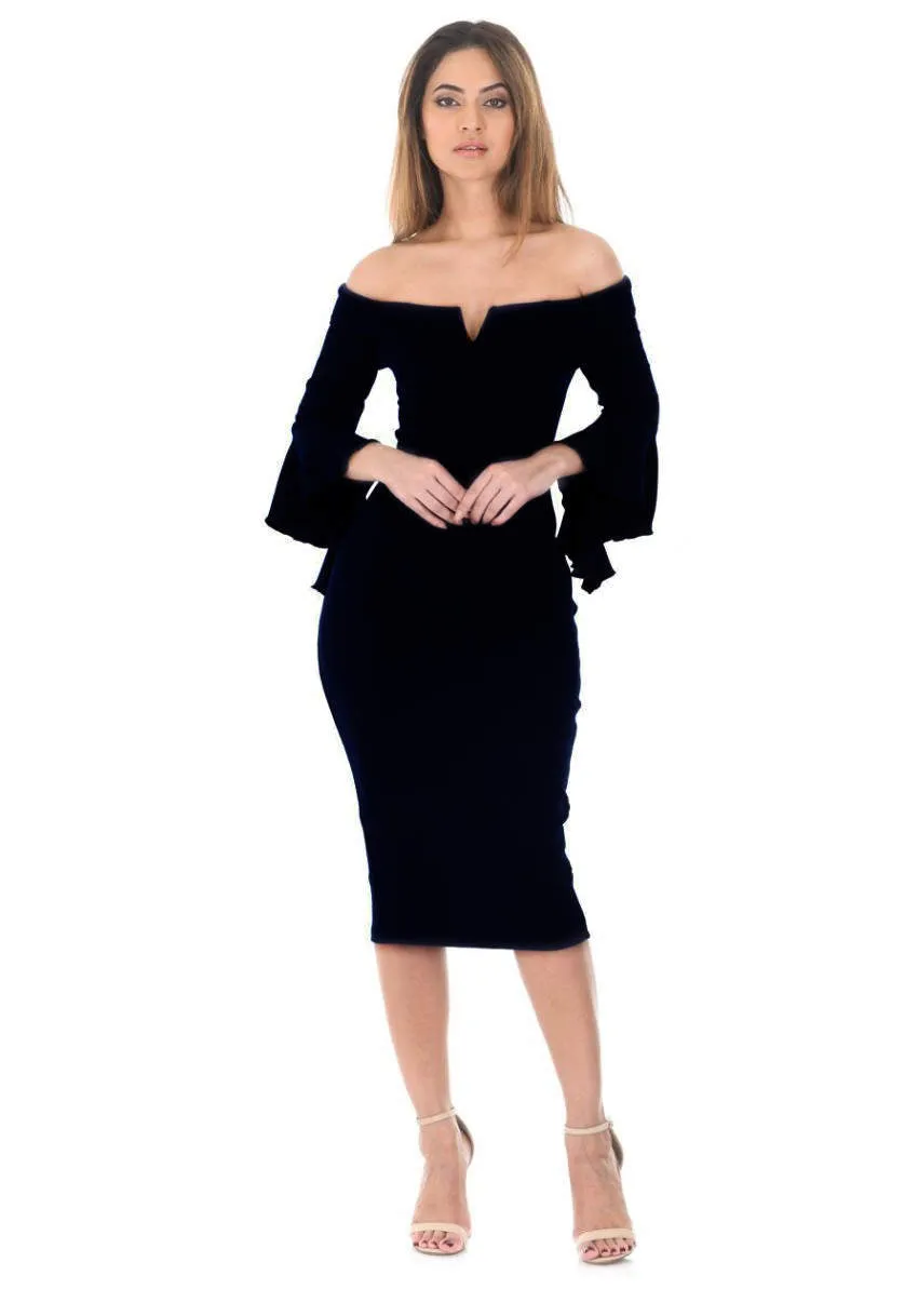 Black Notch Front Frill Sleeve Midi Dress sold by AX Paris product image thumbnail 2