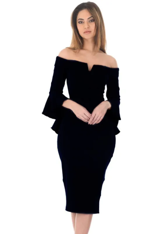 Black Notch Front Frill Sleeve Midi Dress sold by AX Paris