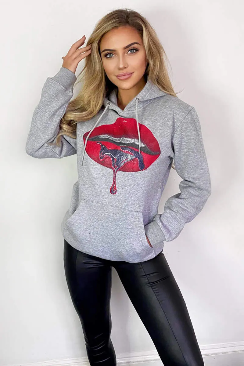 Grey Red Lips Hoodie sold by AX Paris