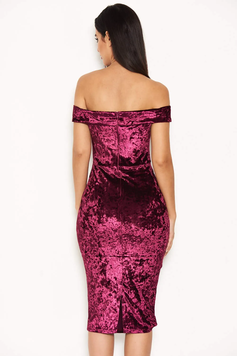 Plum Velvet Off The Shoulder Bardot Dress sold by AX Paris product image thumbnail 4