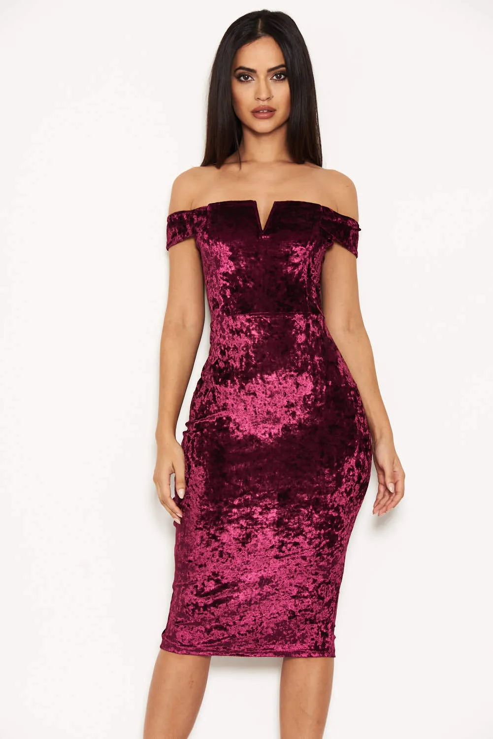 Plum Velvet Off The Shoulder Bardot Dress sold by AX Paris product image thumbnail 2