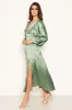 Duck Egg Satin Printed Maxi Dress with Front Splits sold by AX Paris
