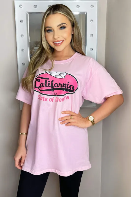 Pink California Printed T-Shirt sold by AX Paris