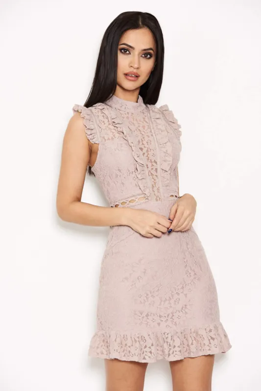 Mushroom Lace Frill Detail Dress sold by AX Paris