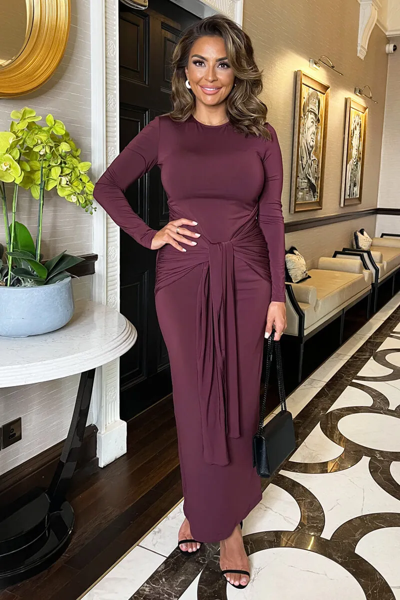 Plum Long Sleeve Sash Bodycon Midi Dress sold by AX Paris