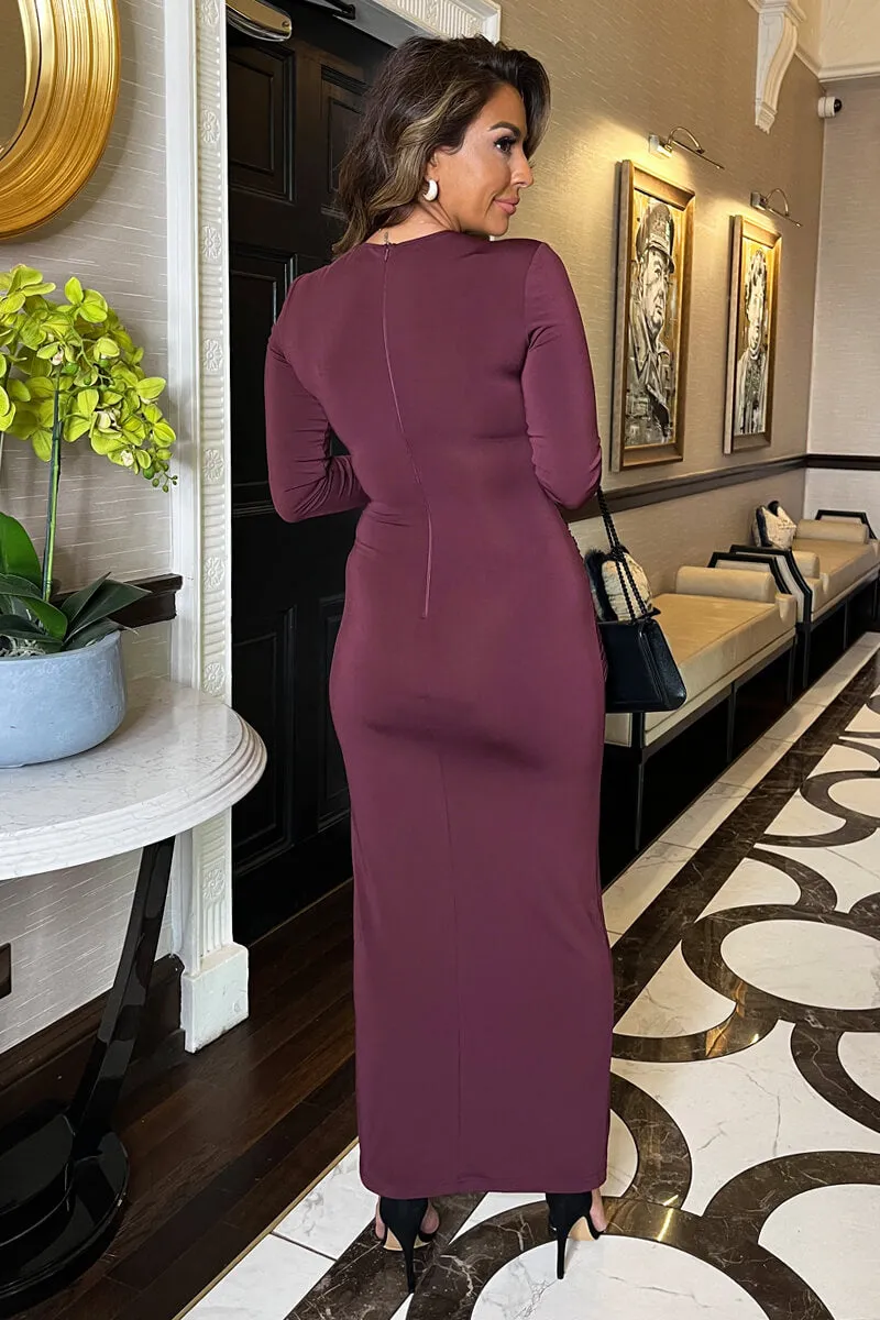 Plum Long Sleeve Sash Bodycon Midi Dress sold by AX Paris product image thumbnail 5