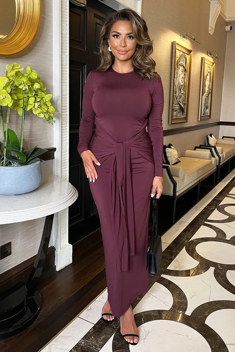 Plum Long Sleeve Sash Bodycon Midi Dress sold by AX Paris product image thumbnail 2