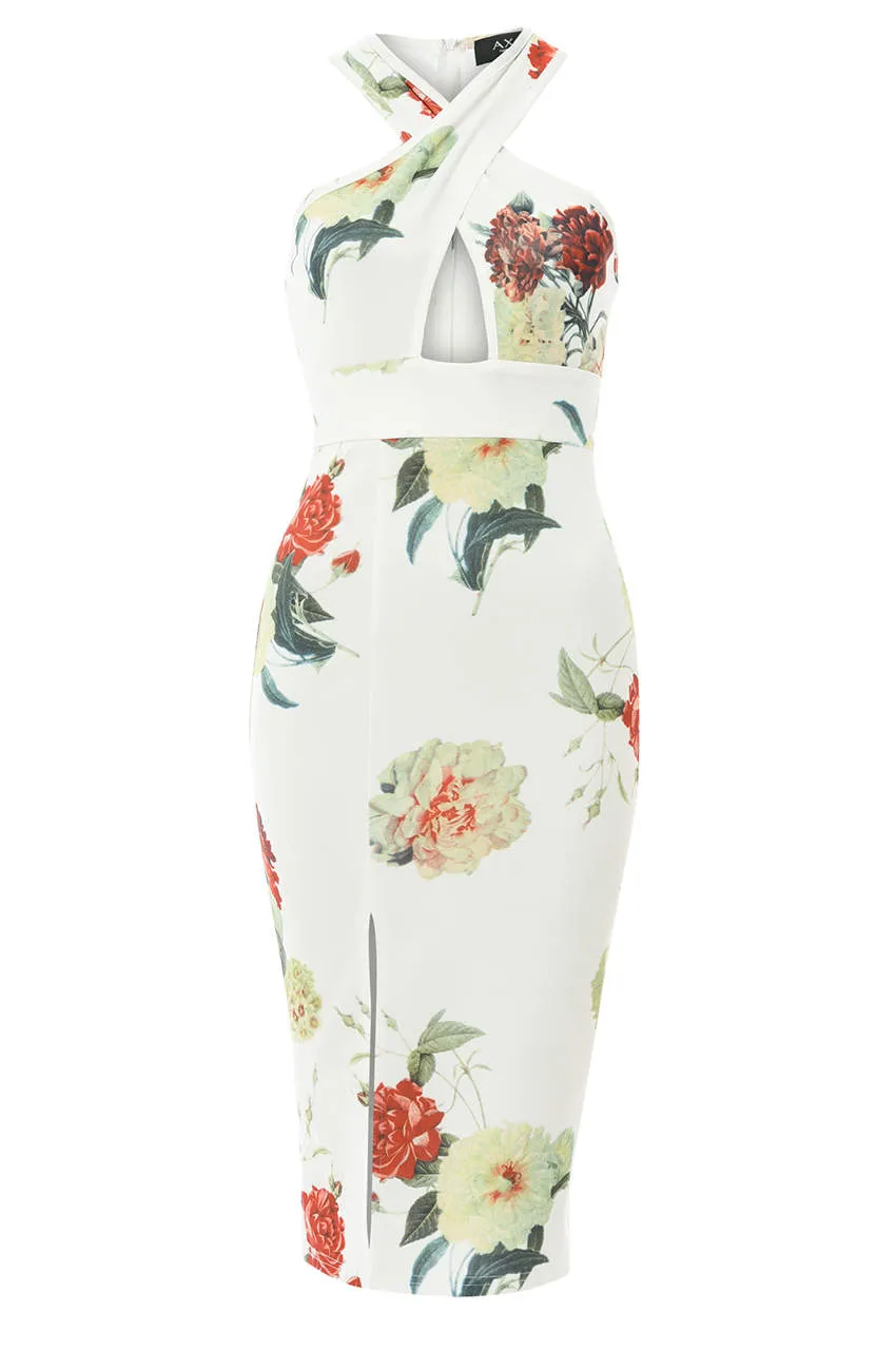 Cream Midi Dress with Floral Cross Front sold by AX Paris product image thumbnail 4