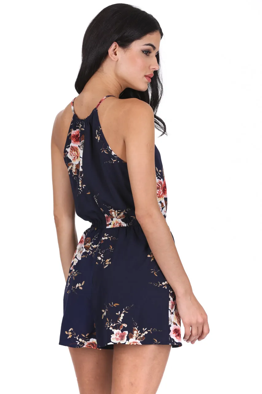 Navy Floral High Neck Playsuit sold by AX Paris product image thumbnail 3