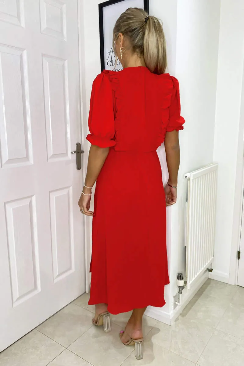 Red Ruffle Split Leg Midi Dress sold by AX Paris product image thumbnail 4