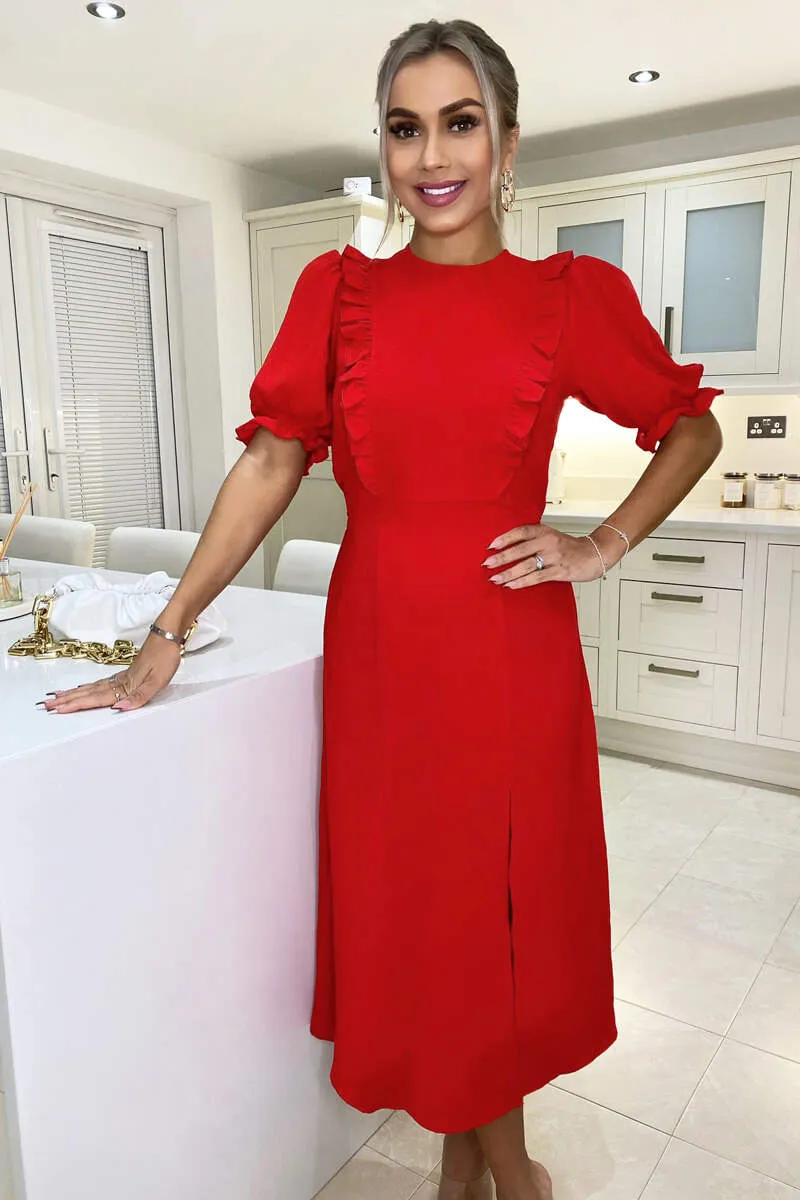 Red Ruffle Split Leg Midi Dress sold by AX Paris product image thumbnail 3